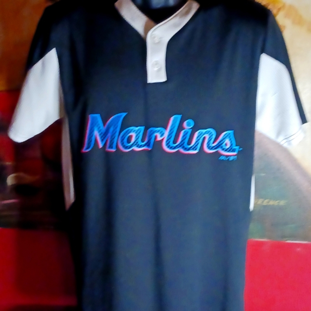 Miami Marlins two button jersey shirt, cool base wicking material, S, ⁸